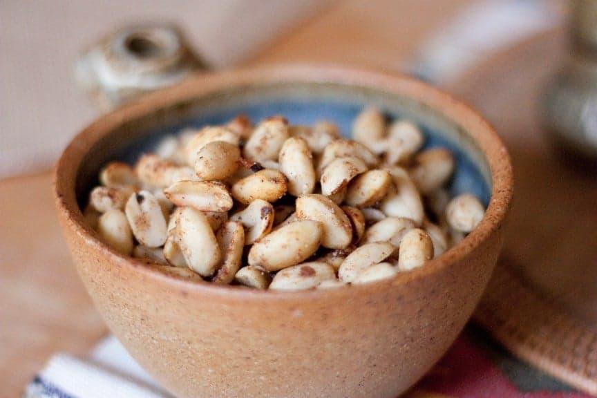 A handful of roasted peanuts with five-spice powder, close-up