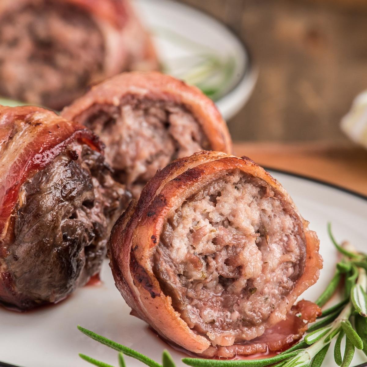 close up of stuffed beef rolls