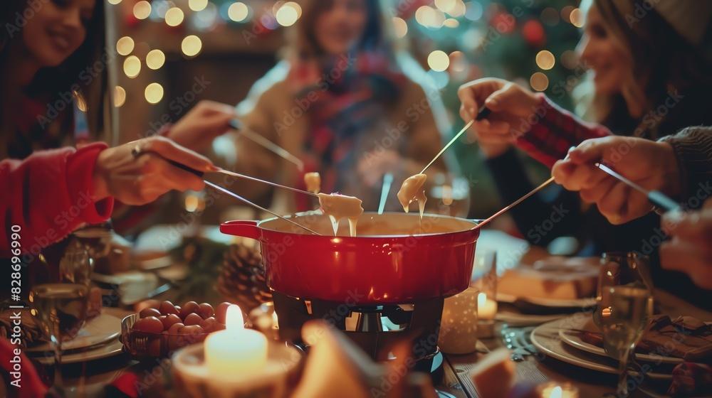 Person enjoying Champagne and Raspberry Fondue with friends