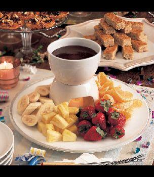 A photo showing the ingredients for the coconut cream pie and the chocolate fondue, neatly arranged