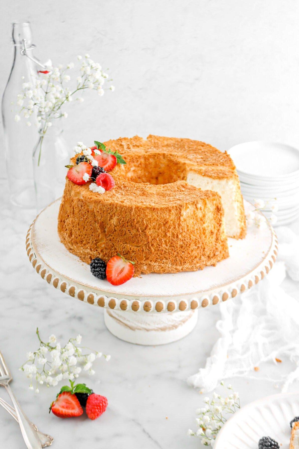 A close-up of a fluffy angel food cake batter being folded gently