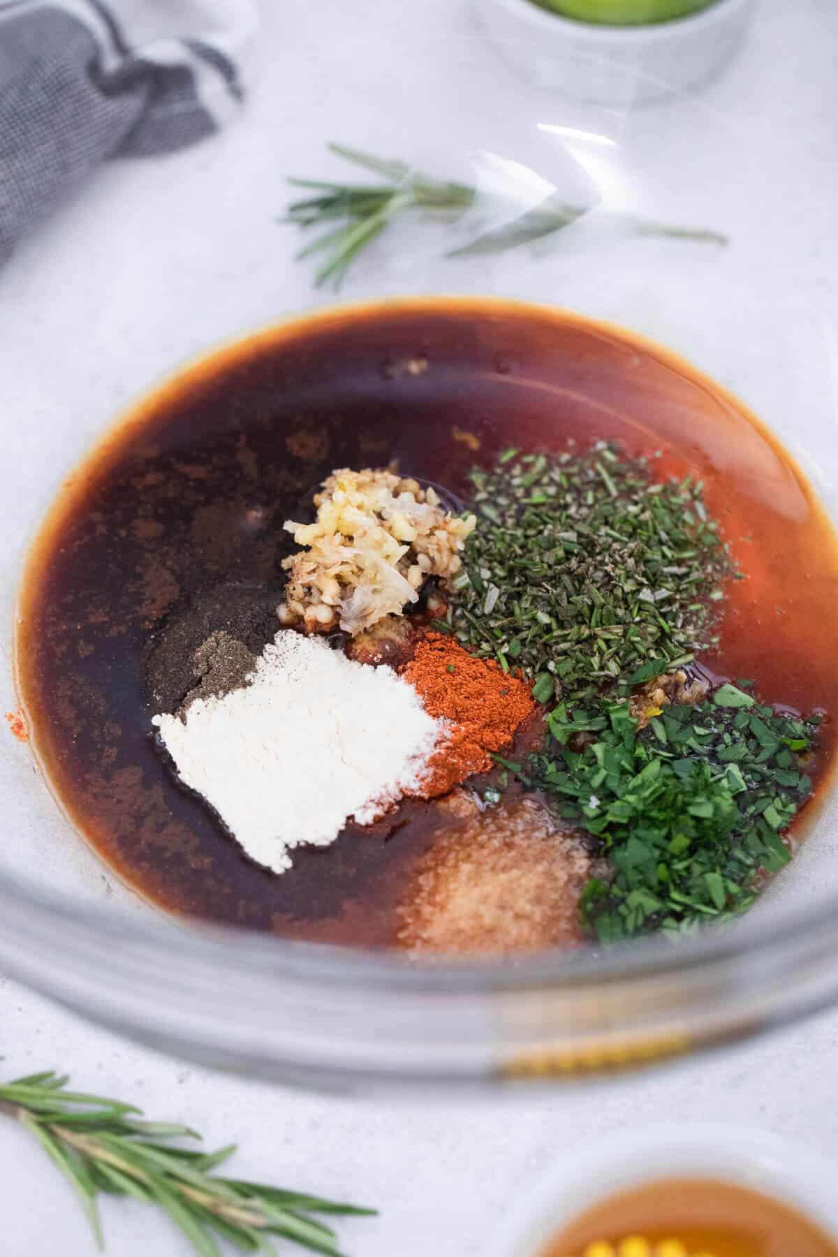 Close up of the marinade ingredients in a bowl