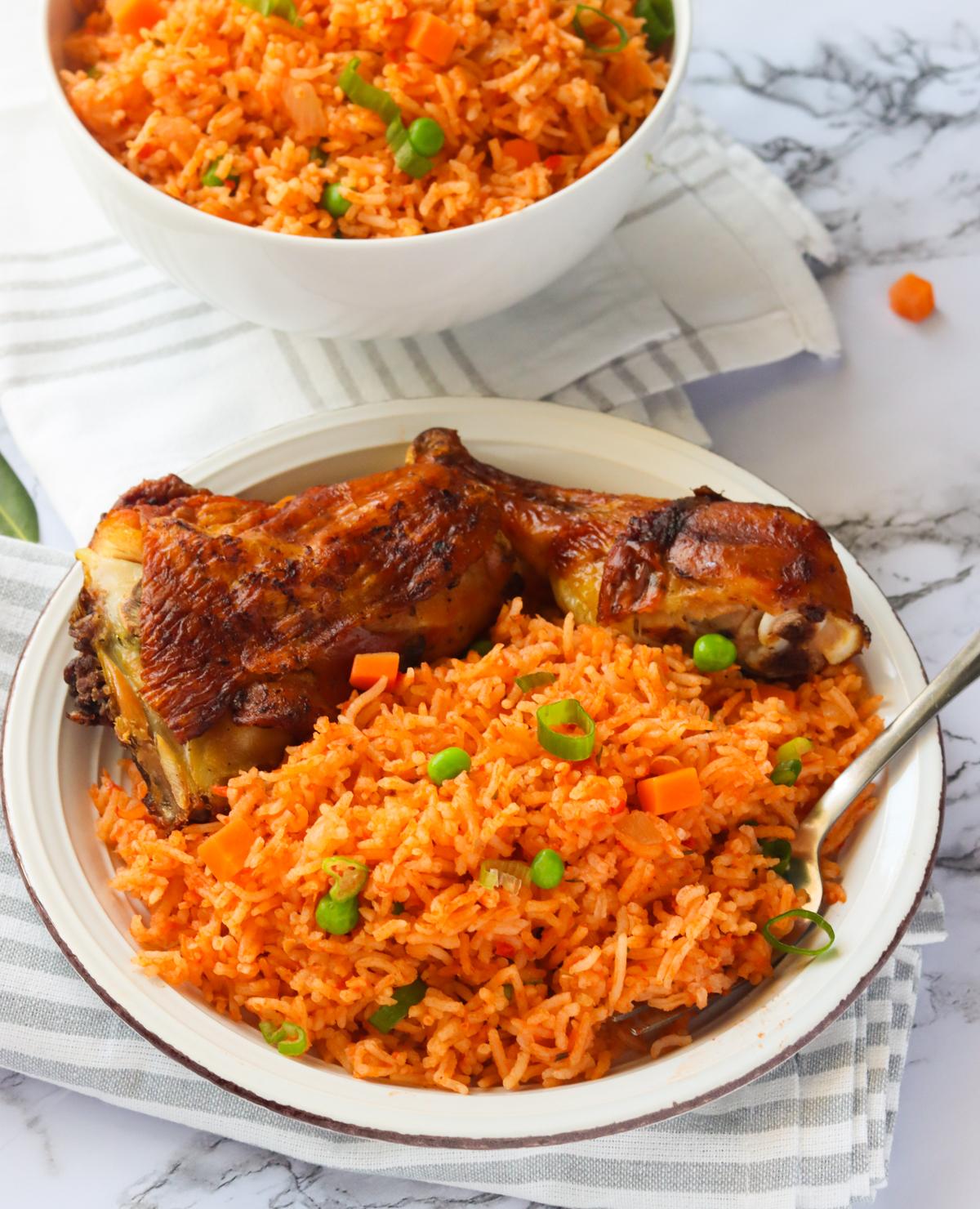 Close-up shot of a delicious Jollof Rice Breakfast Bowl