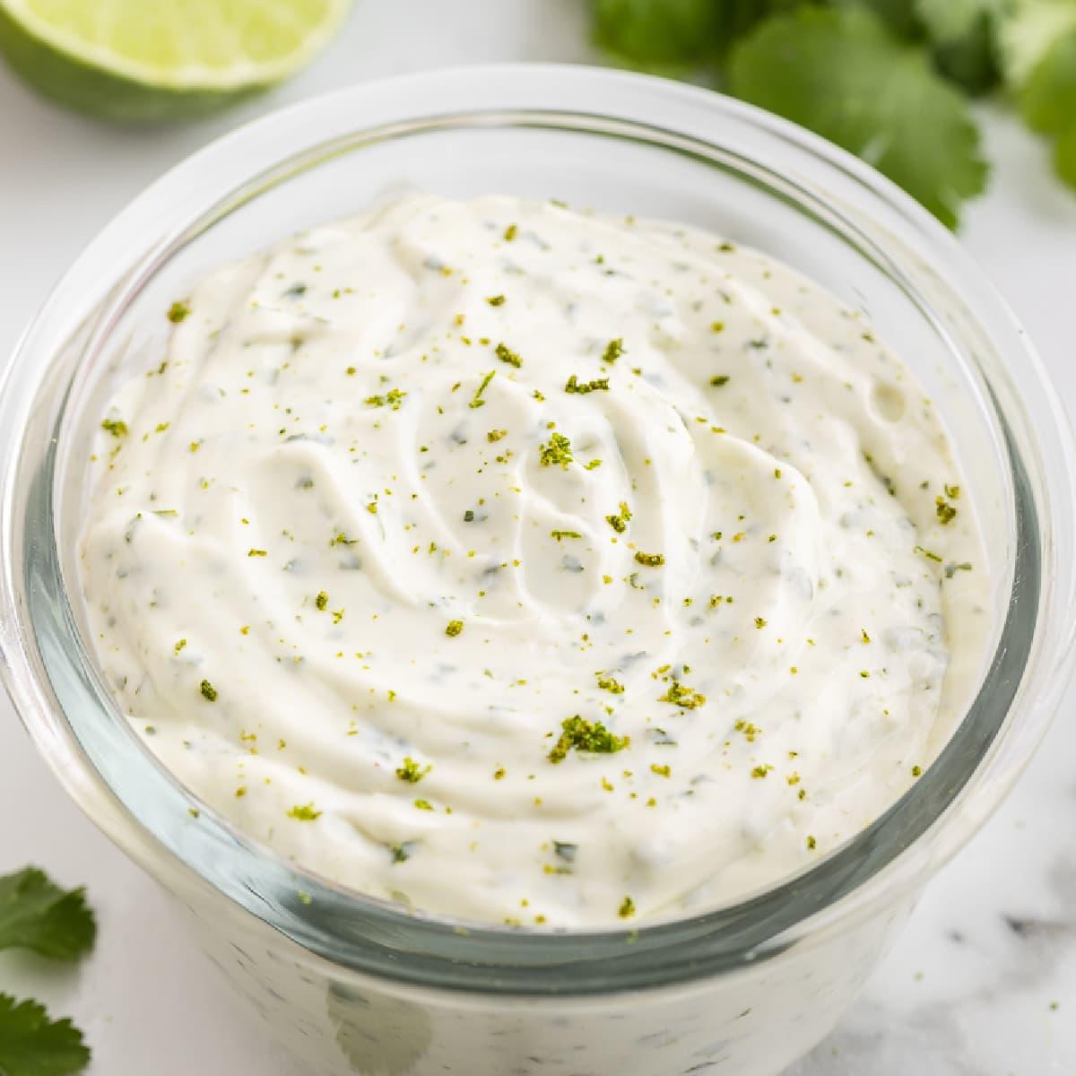 Close up of cilantro lime crema