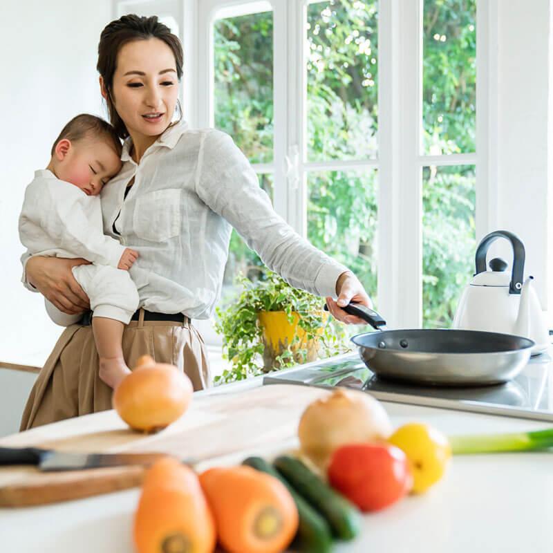 busy parent preparing meals in the kitchen