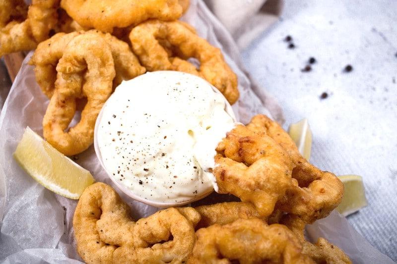 Close-up shot of freshly fried calamansi tempura