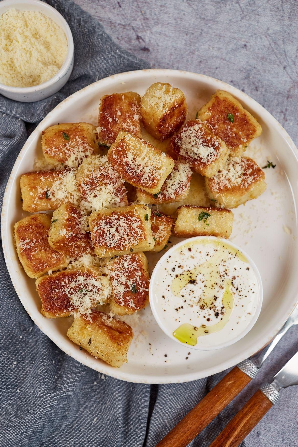 A bowl of fluffy cauliflower gnocchi dough