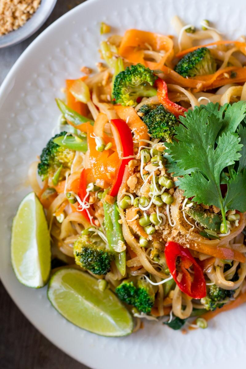 Close up of delicious Vegan Pad Thai