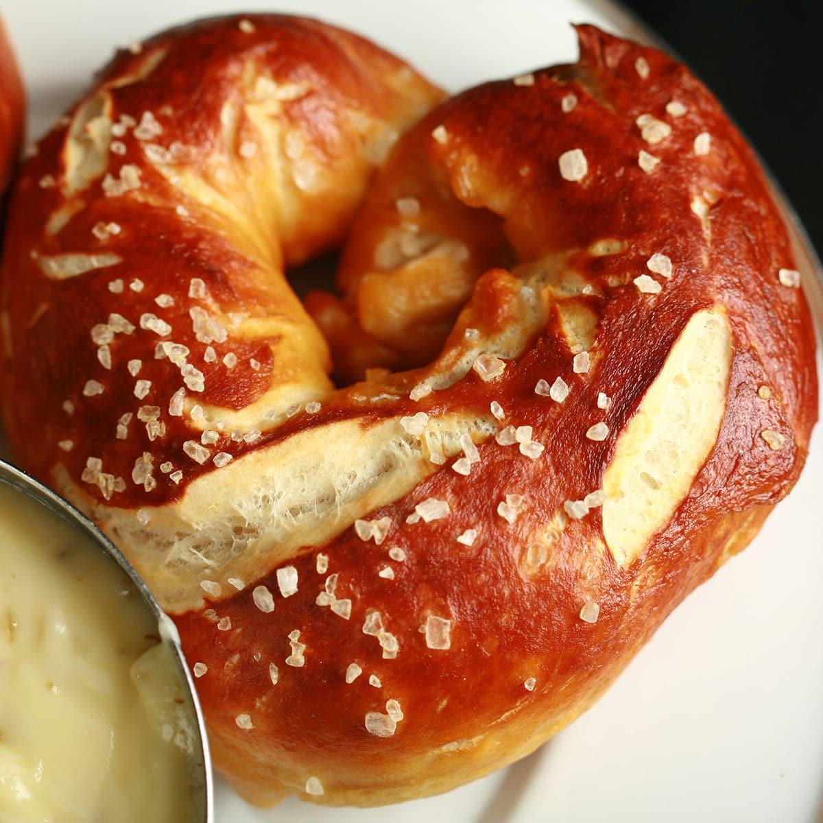 A close up of the beer pretzel crepe batter