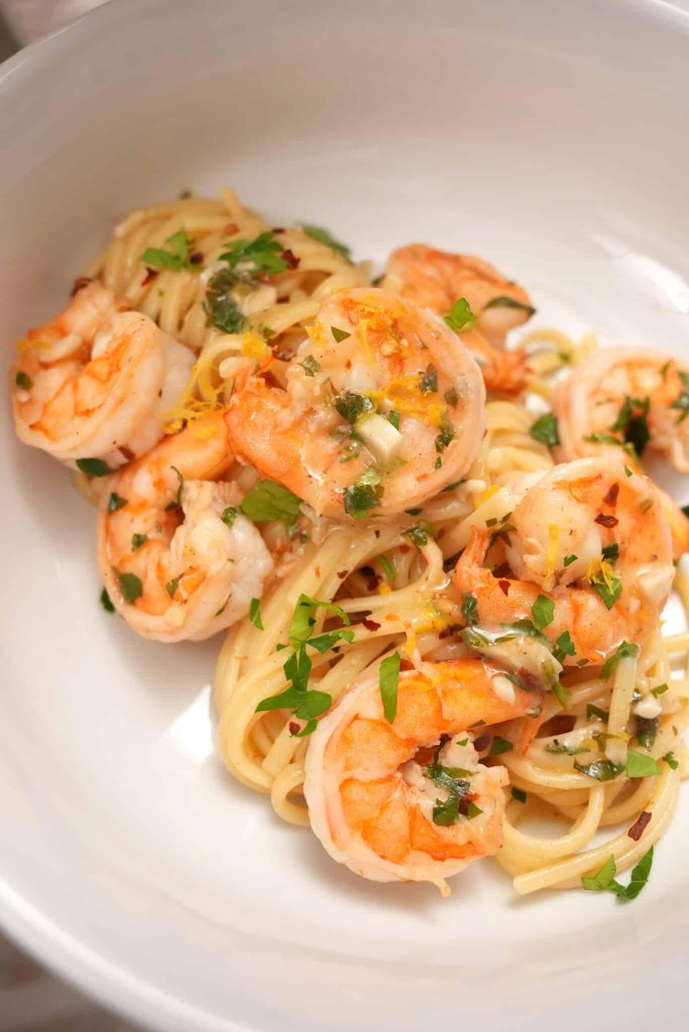 Close-up of the garlic scampi sauce