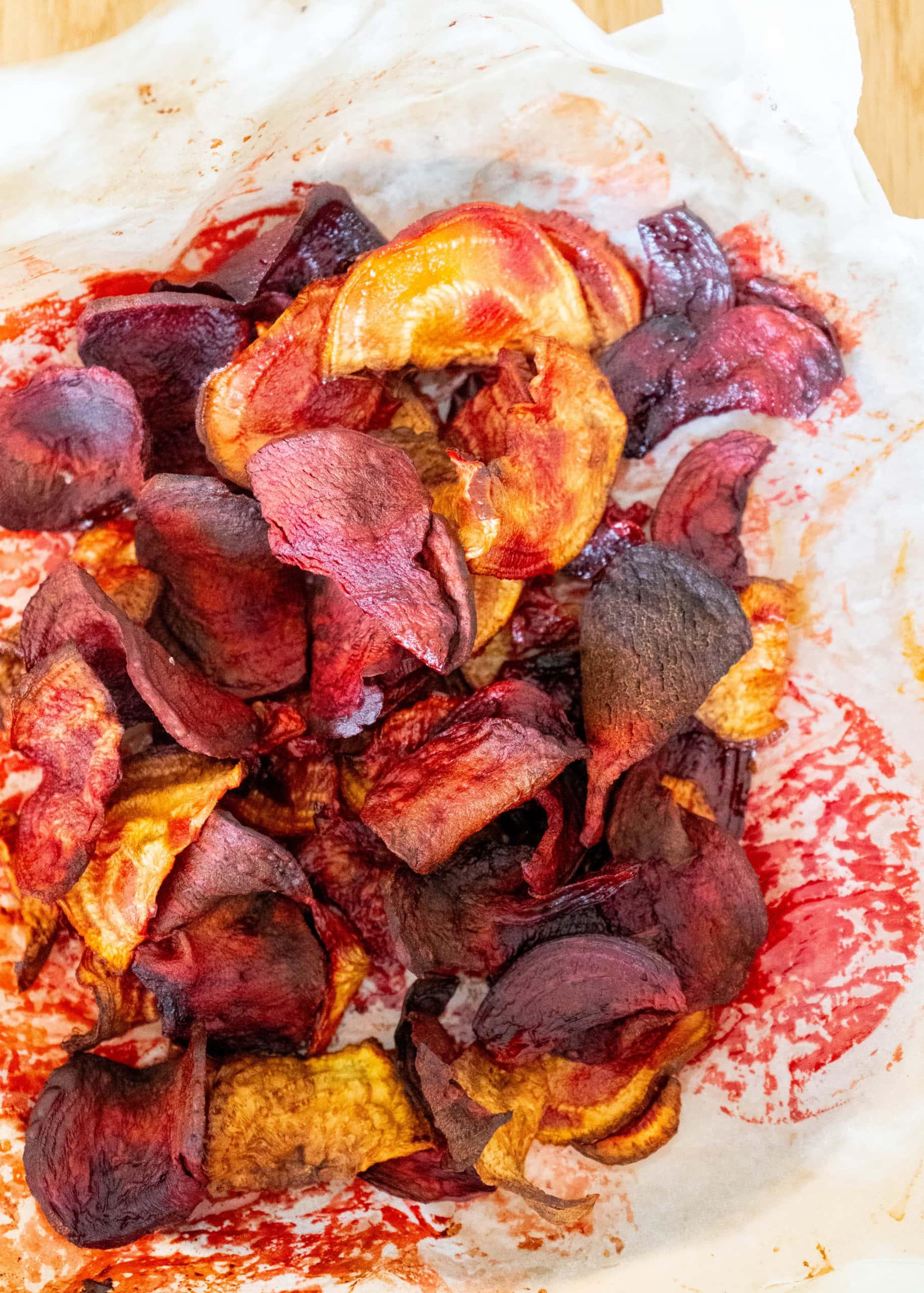 a bowl filled with salt and vinegar beet peel chips