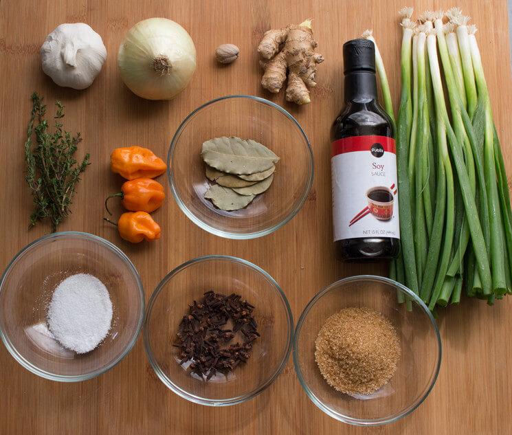 Close up of jerk marinade ingredients