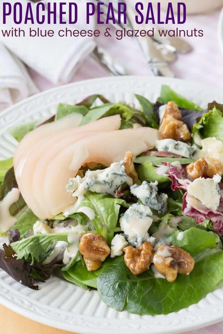 A beautifully styled poke bowl with blue cheese and pears.