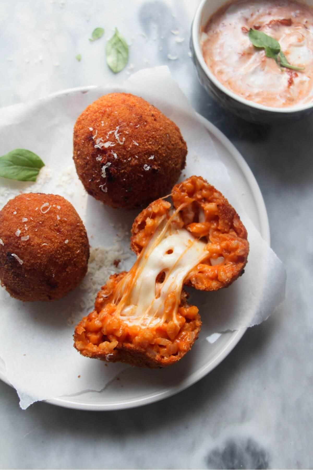 A plate of Pizza Arancini, ready to be served
