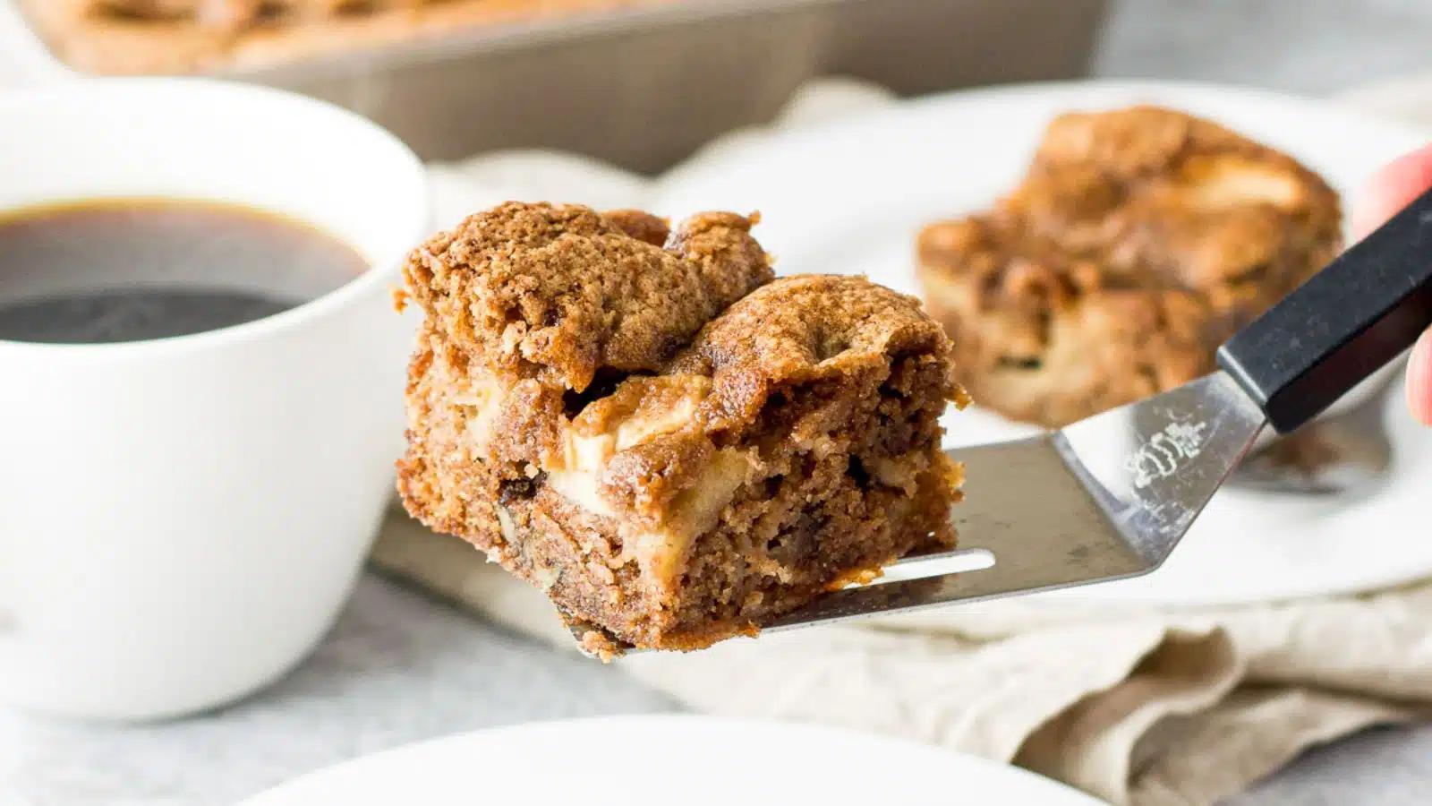 a family enjoying apple walnut coffee cake together