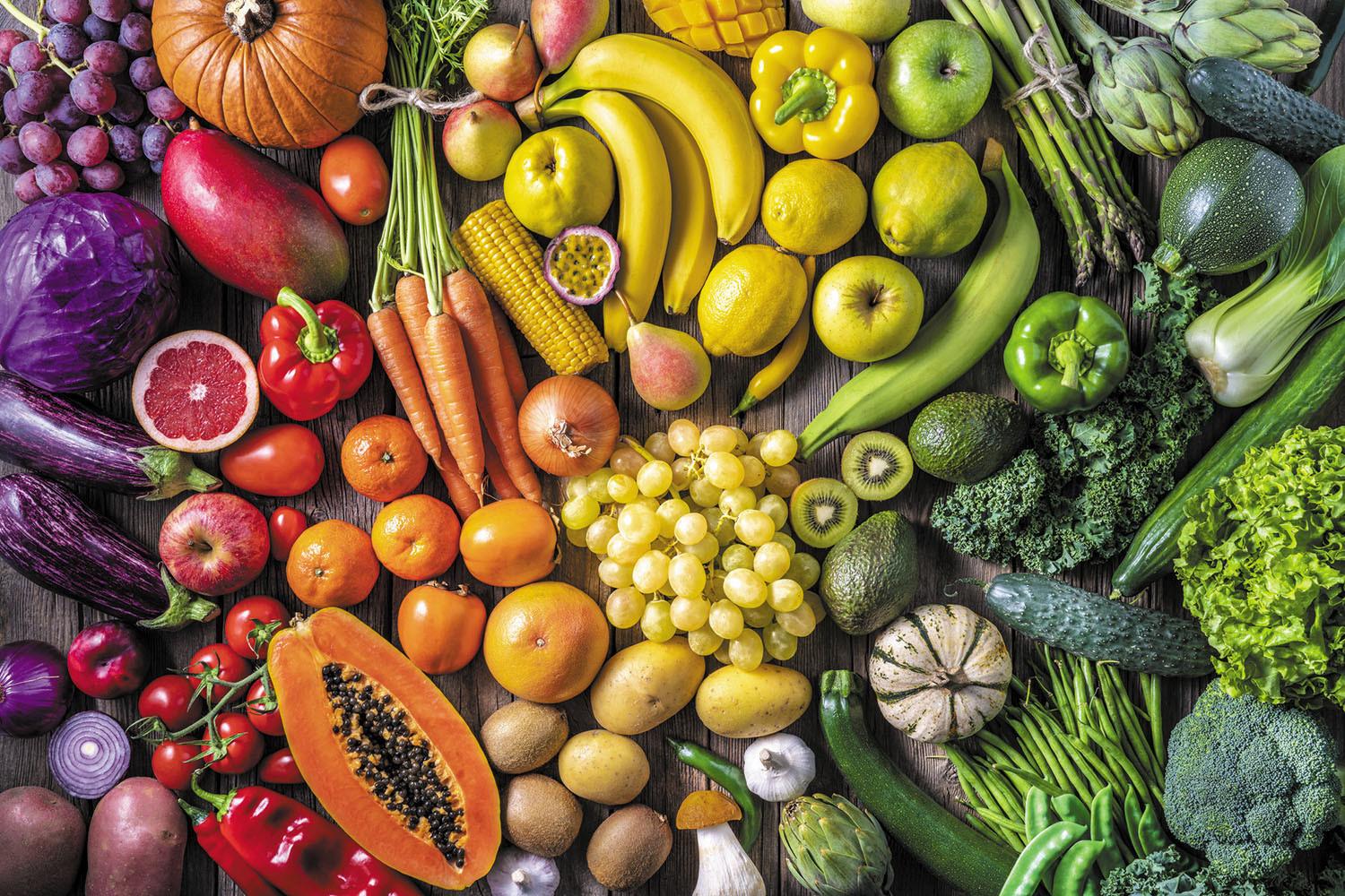 Various fresh fruits and vegetables