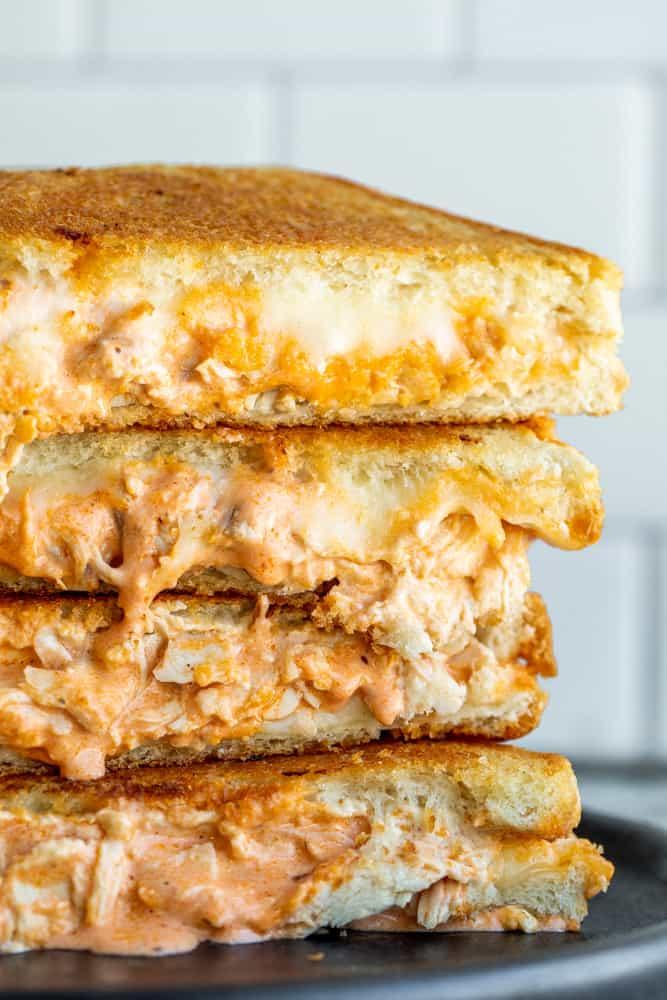 close up of buffalo chicken grilled cheese