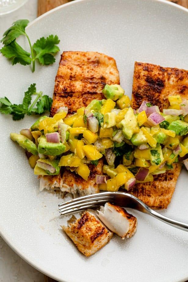 grilled mahi-mahi topped with mango avocado salsa