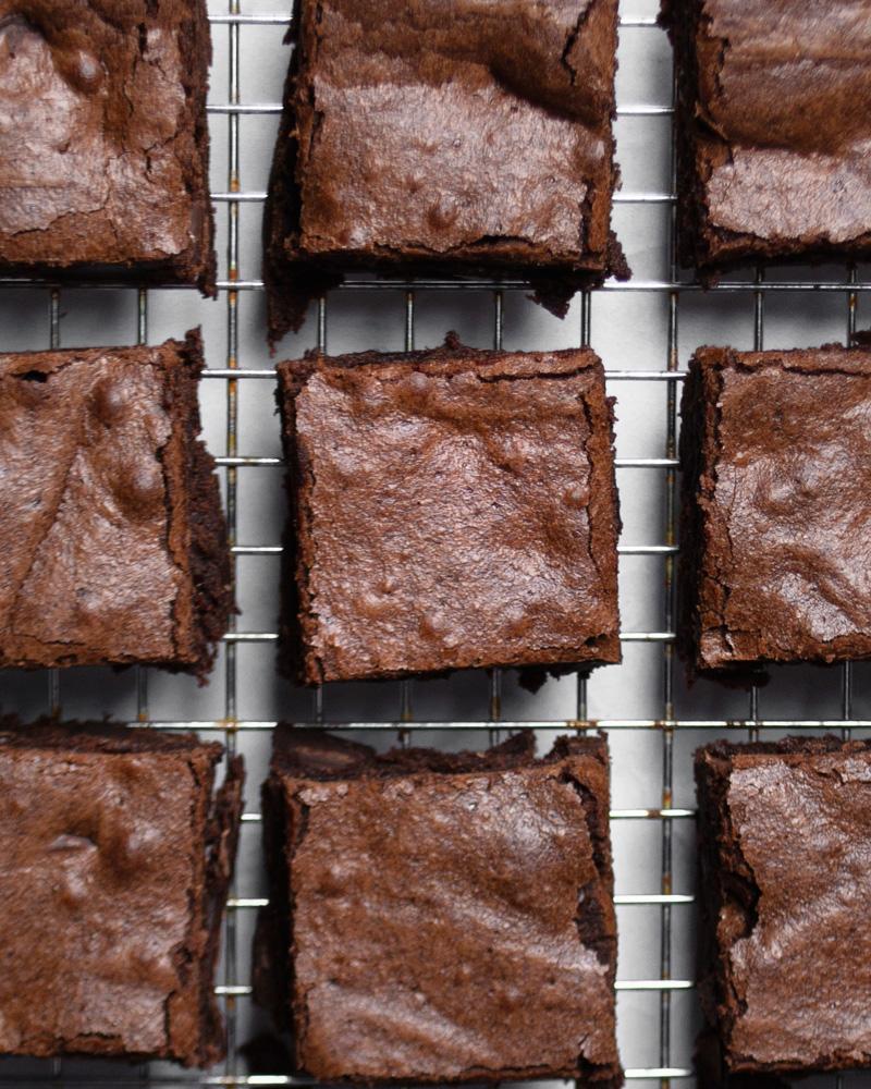 Brownies cooling on a wire rack