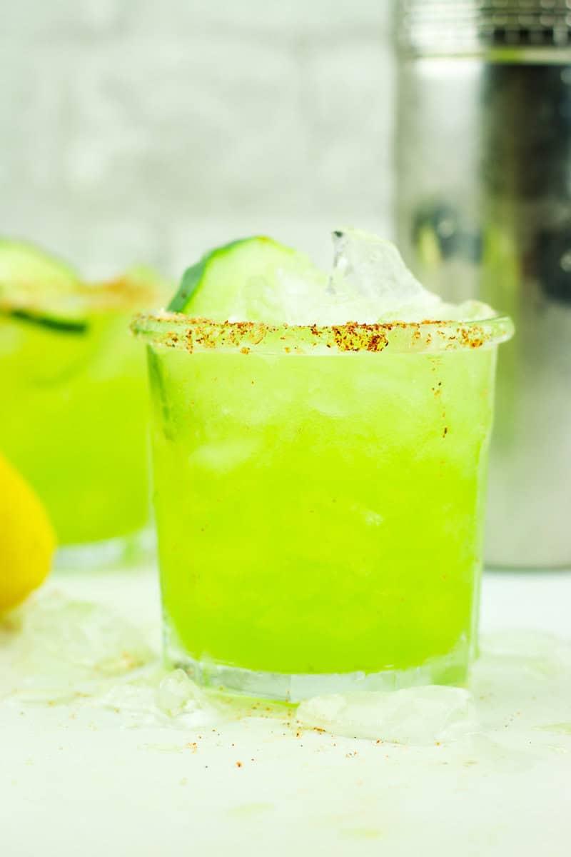 Close up shot of a vibrant green cucumber mint limeade