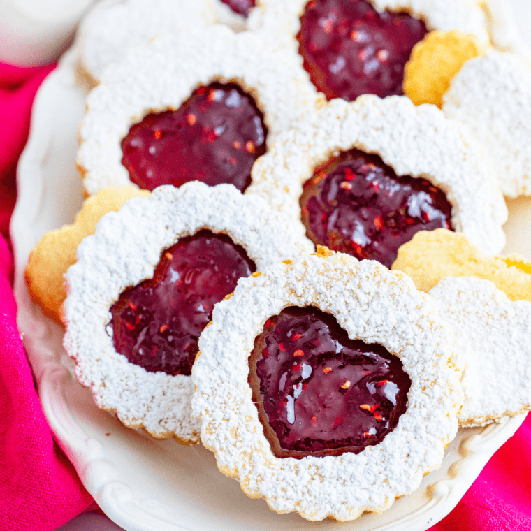 A close-up of lingonberry bliss bites, dusted with powdered sugar