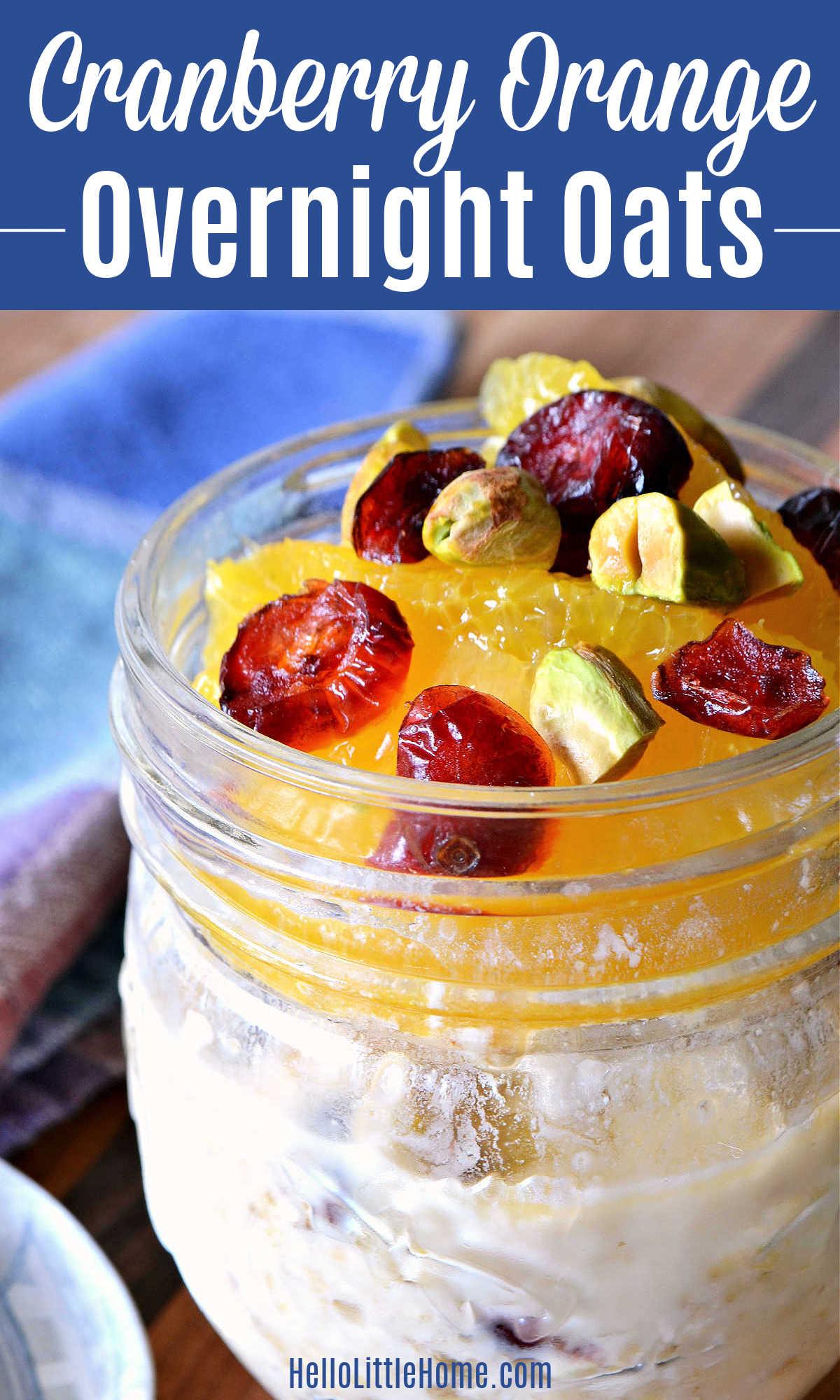 Close-up shot of a spoonful of cranberry orange overnight oats