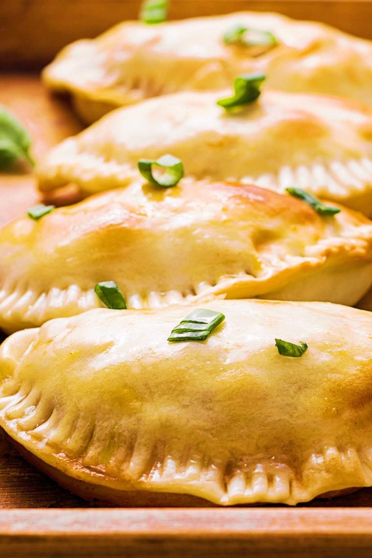 close up of a freshly baked empanada
