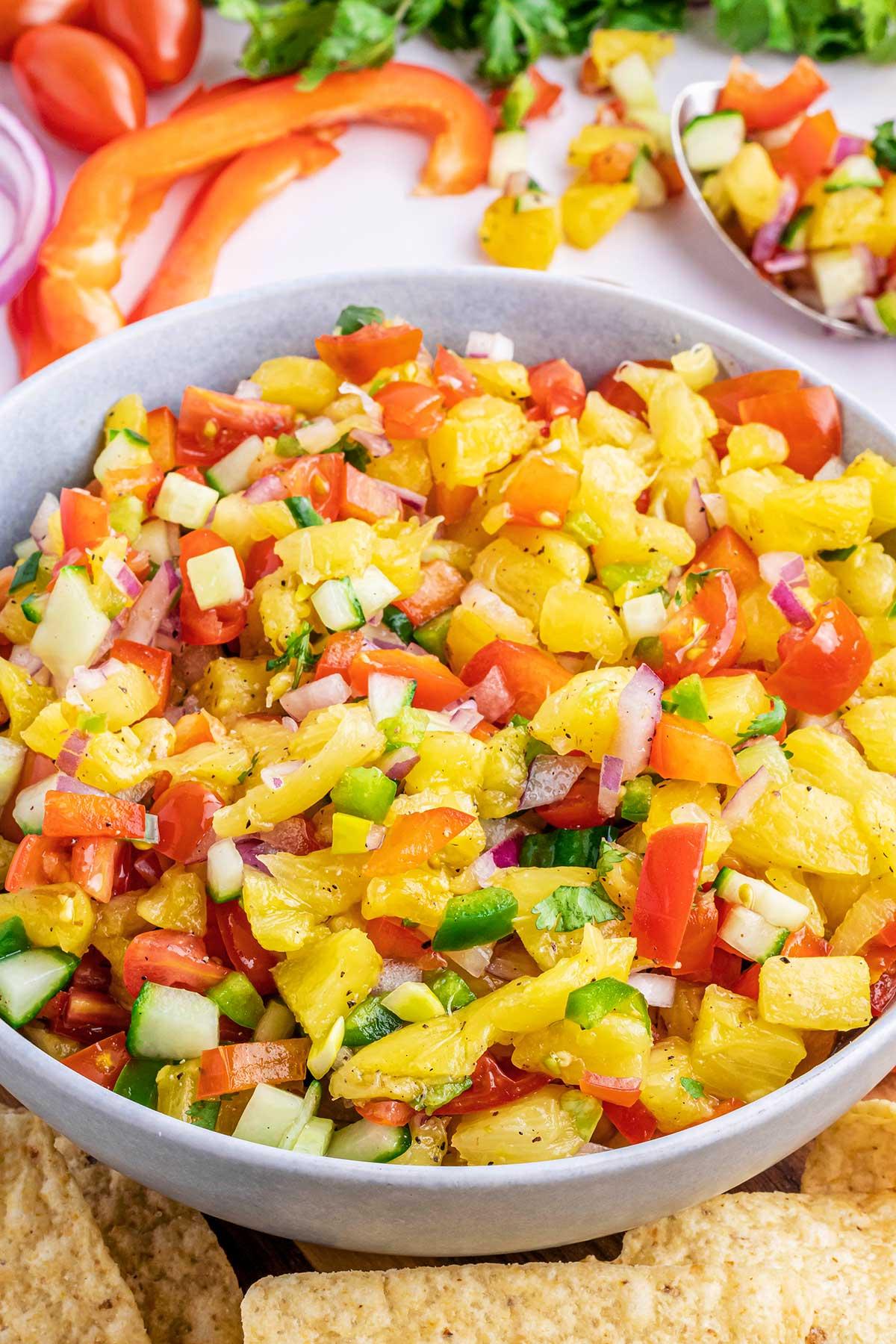 Pineapple salsa being prepared in a bowl