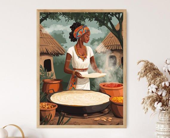 An ethiopian woman expertly cooking injera
