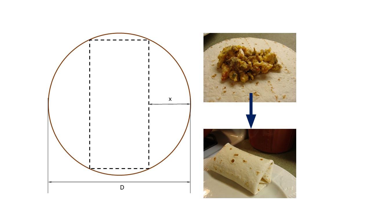 close-up of a Tempura Tempest Burrito cut in half, showing the layers of filling
