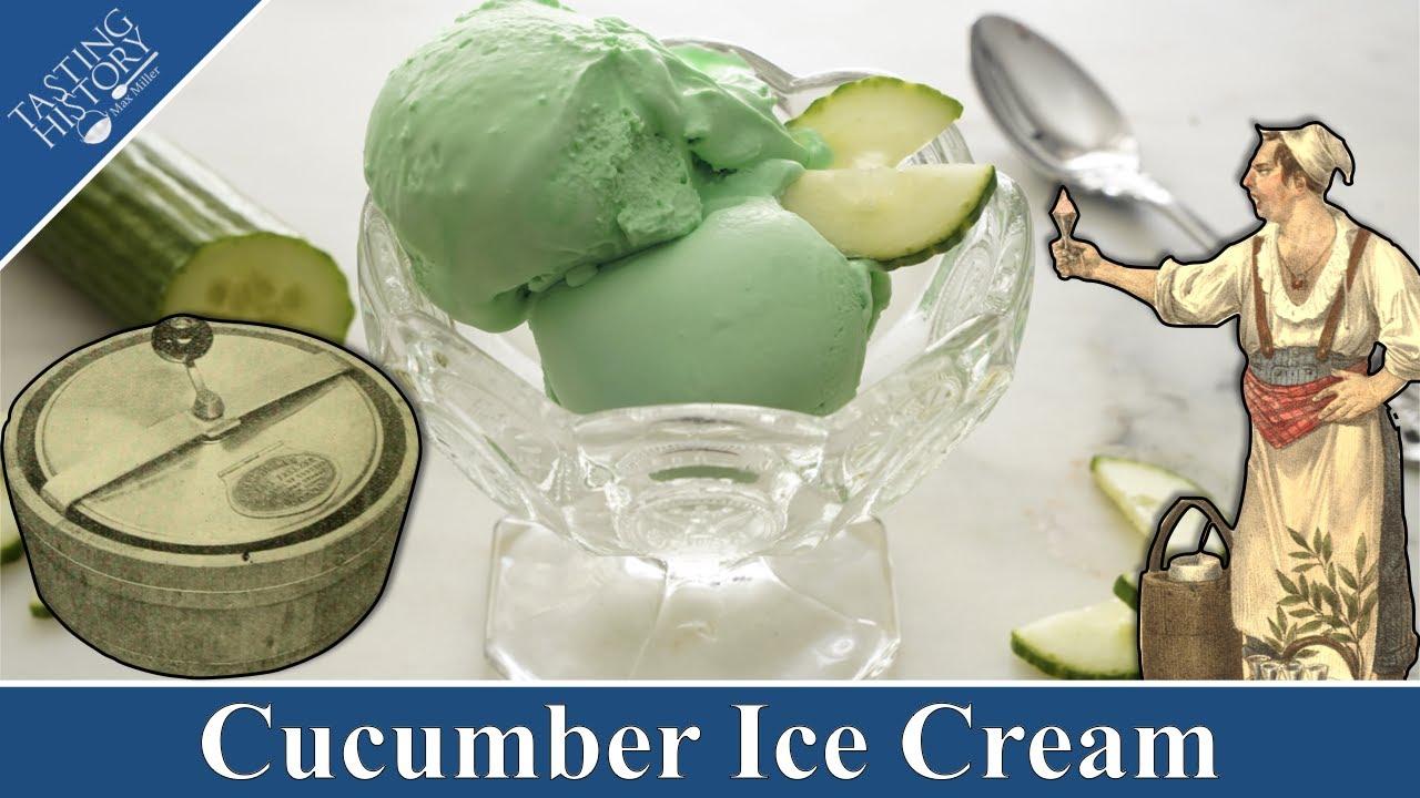 Close-up shot of Smoked Eel & Cucumber Icy Cream being scooped from an ice cream maker