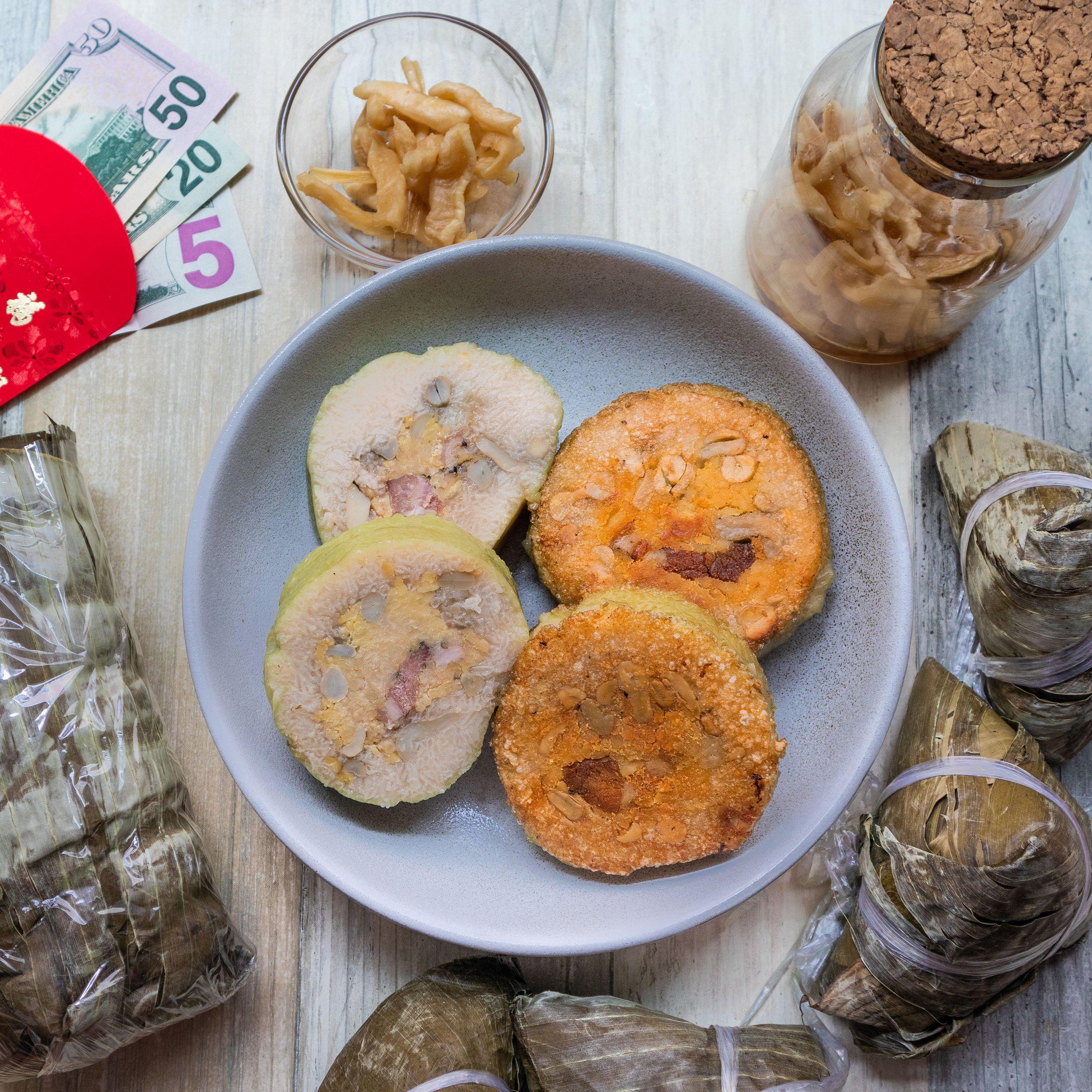 A beautifully arranged platter of savory rice cakes, ready to be served