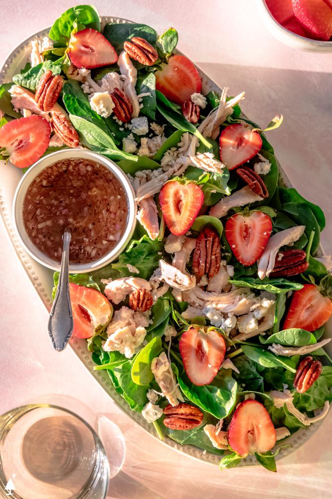 close-up of chervil strawberry salad showing the texture and ingredients