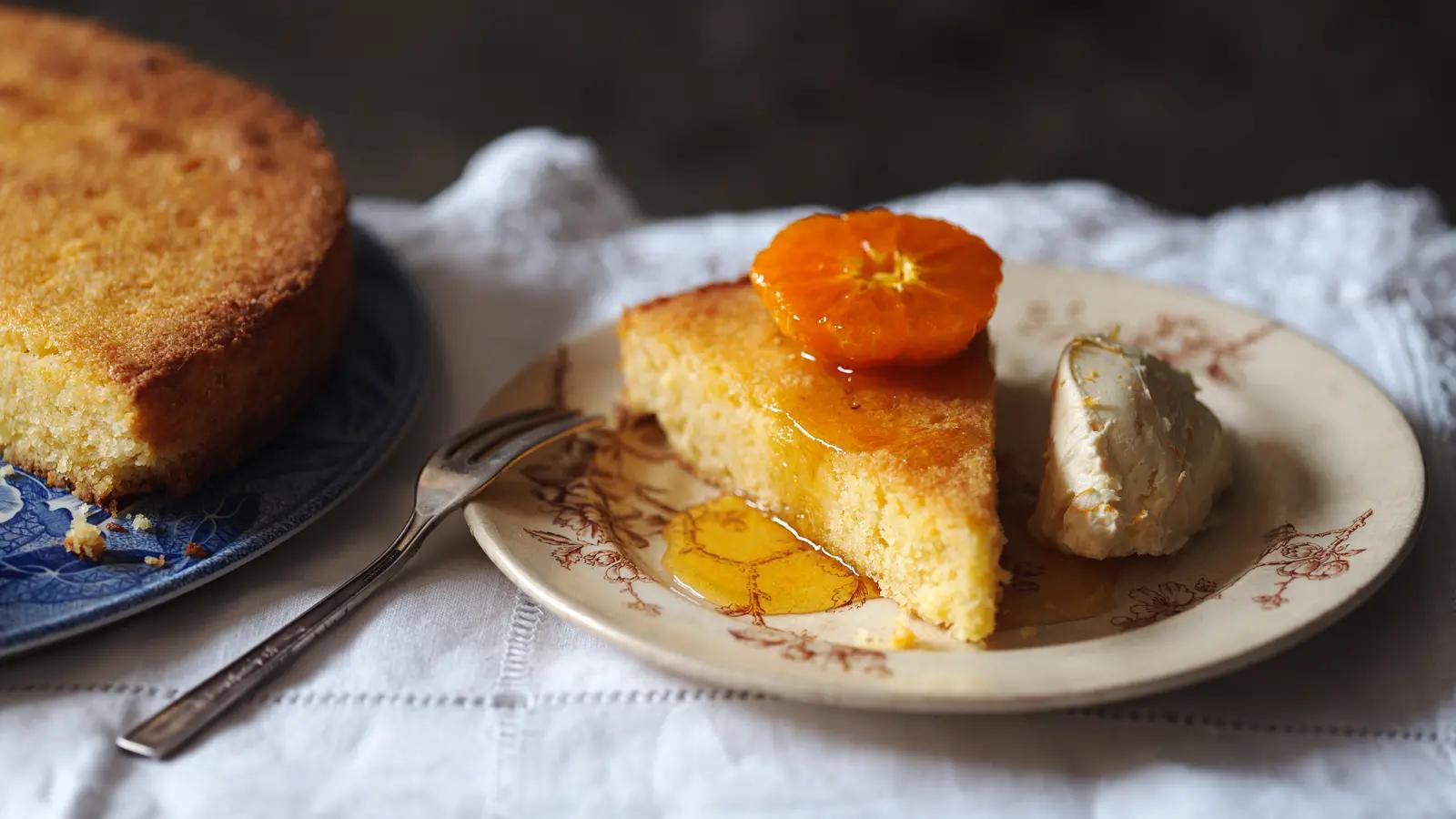 a close up of the lemon polenta cake texture