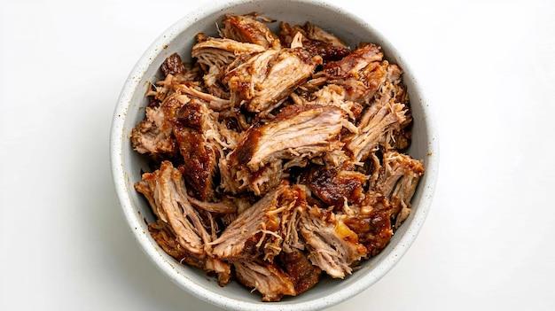 Close up shot of a bowl of pulled pork