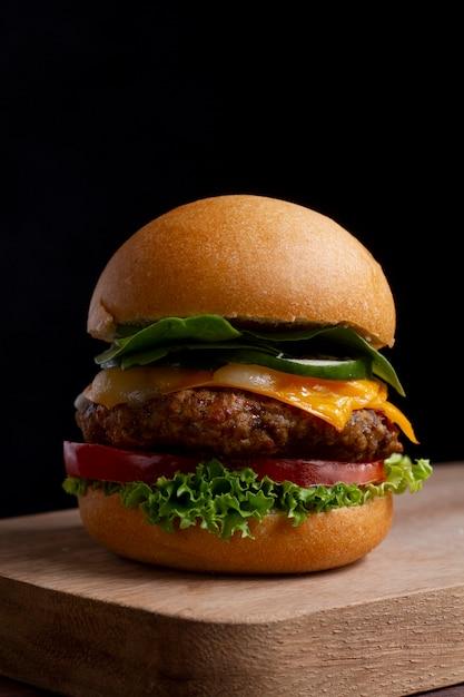 delicious yurei yearn burger on a wooden board