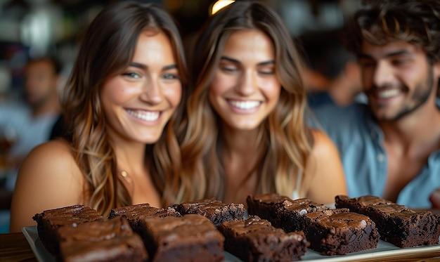 A group of people enjoying the brownies
