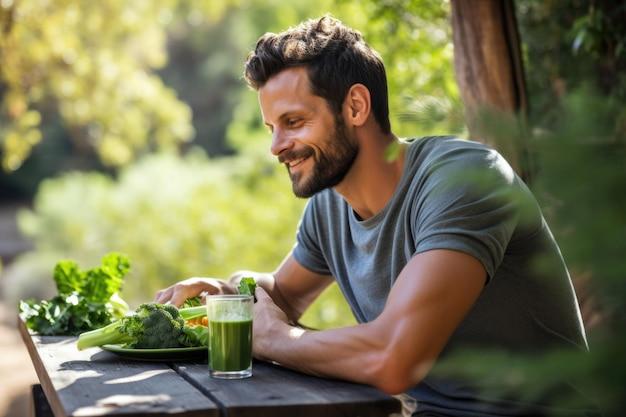Person enjoying a green smoothie outdoors