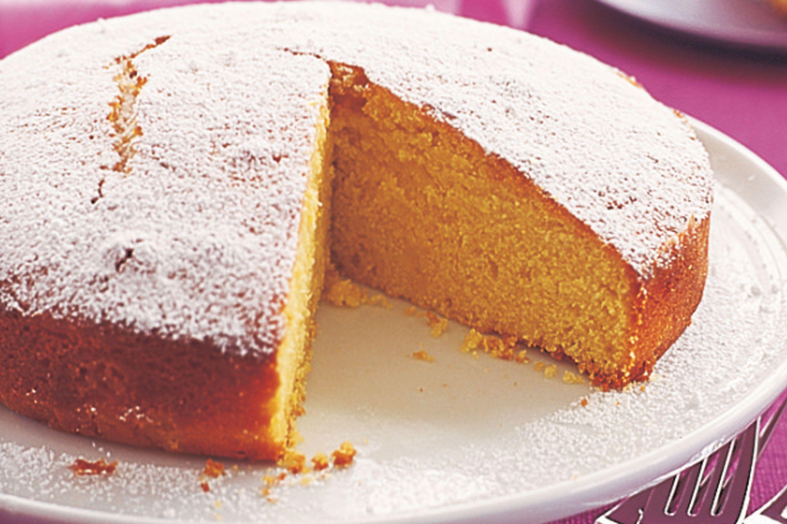close-up of a freshly baked orange and almond polenta cake