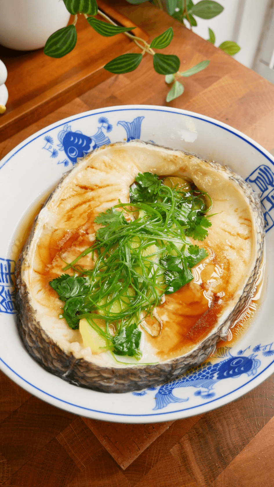 Close up of the texture of the steamed bass