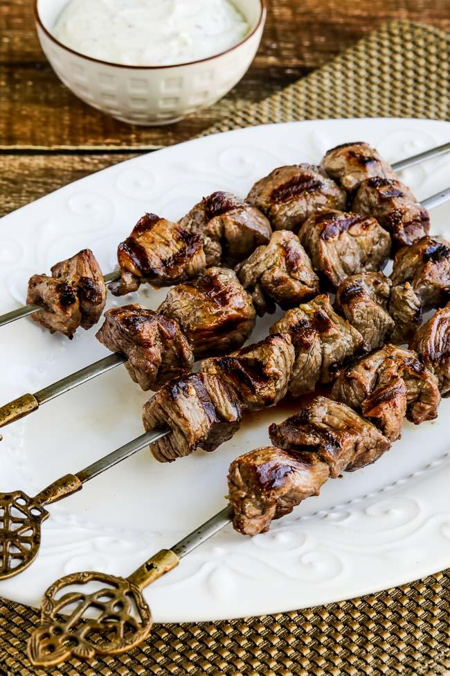 Close-up shot of marinated lamb cubes