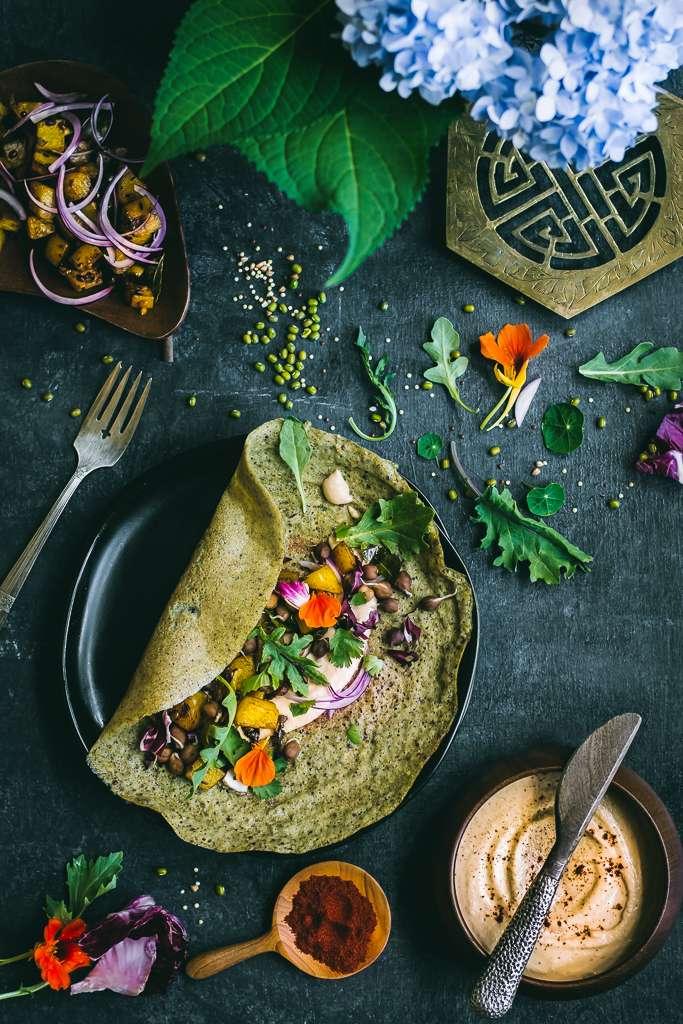 Variety of savory fillings for mung bean crepes