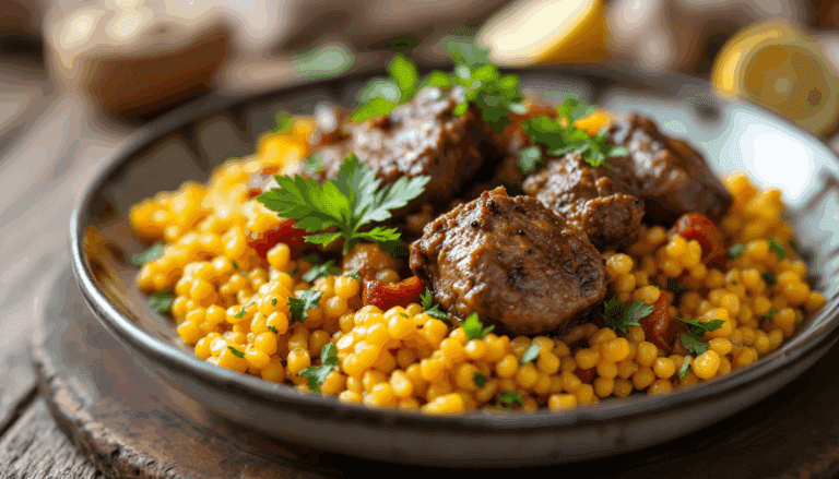 Close-up of tender lamb pieces in tagine, showcasing the texture and spices.