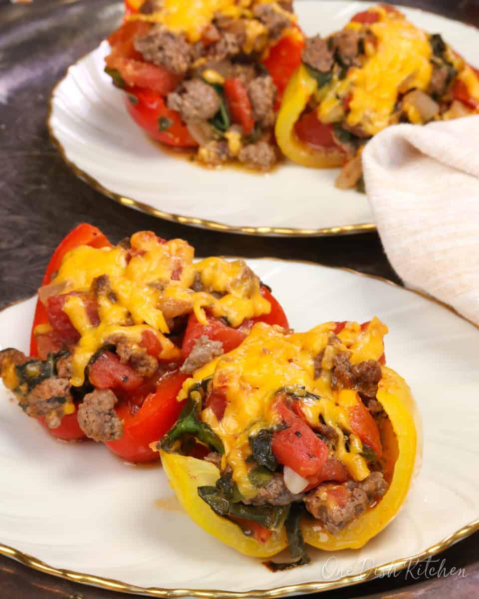 Stuffed peppers being assembled in a kitchen