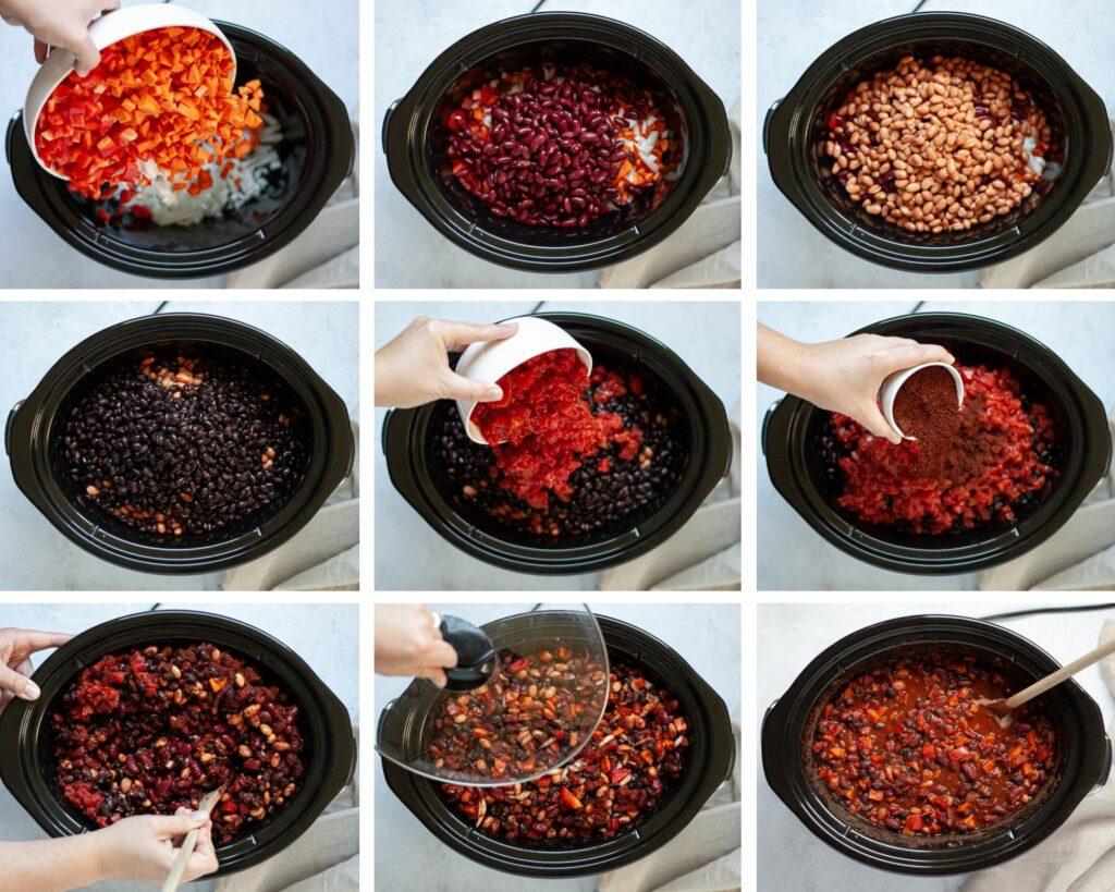 A collage of different variations of the chili – vegetarian, spicy, etc.