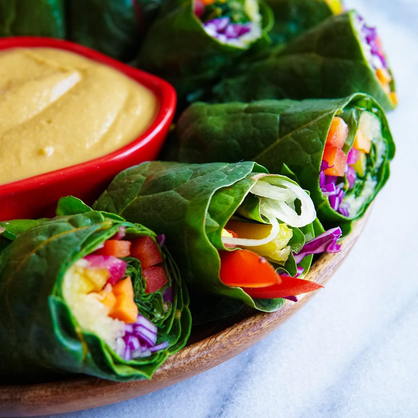 vibrant spring rolls with bell peppers and fresh herbs