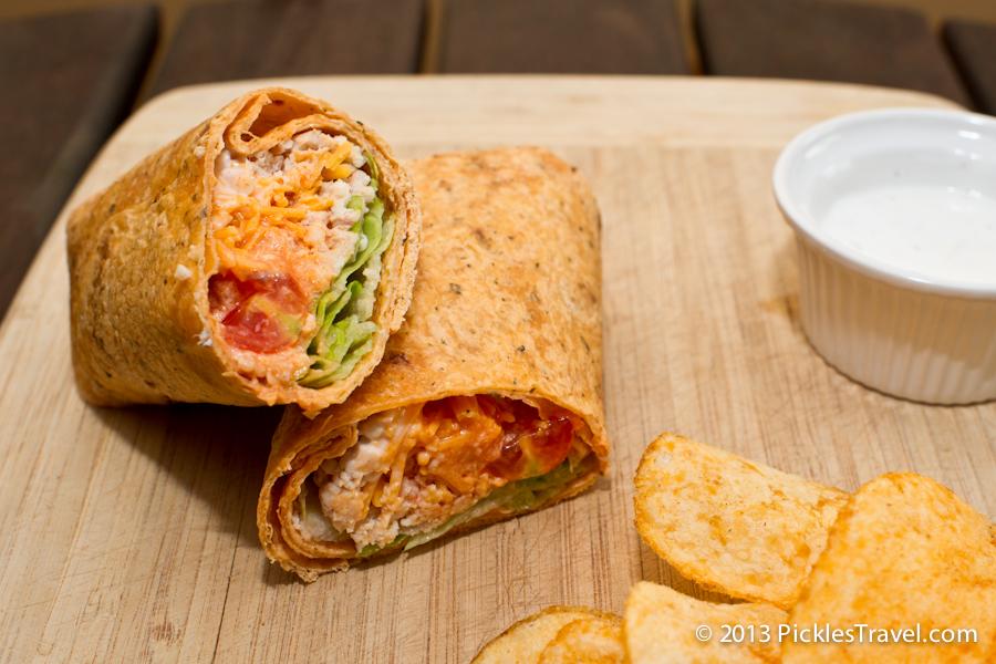 Close up of the ingredients for Buffalo Chicken Picnic Wraps.