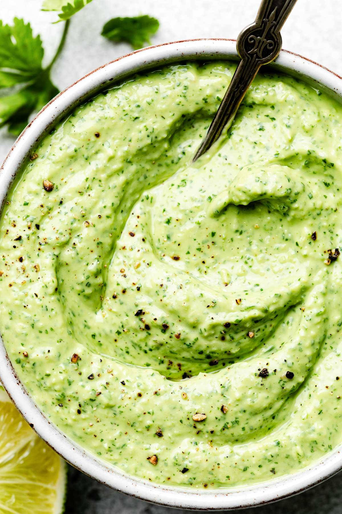 Close up of creamy avocado sauce