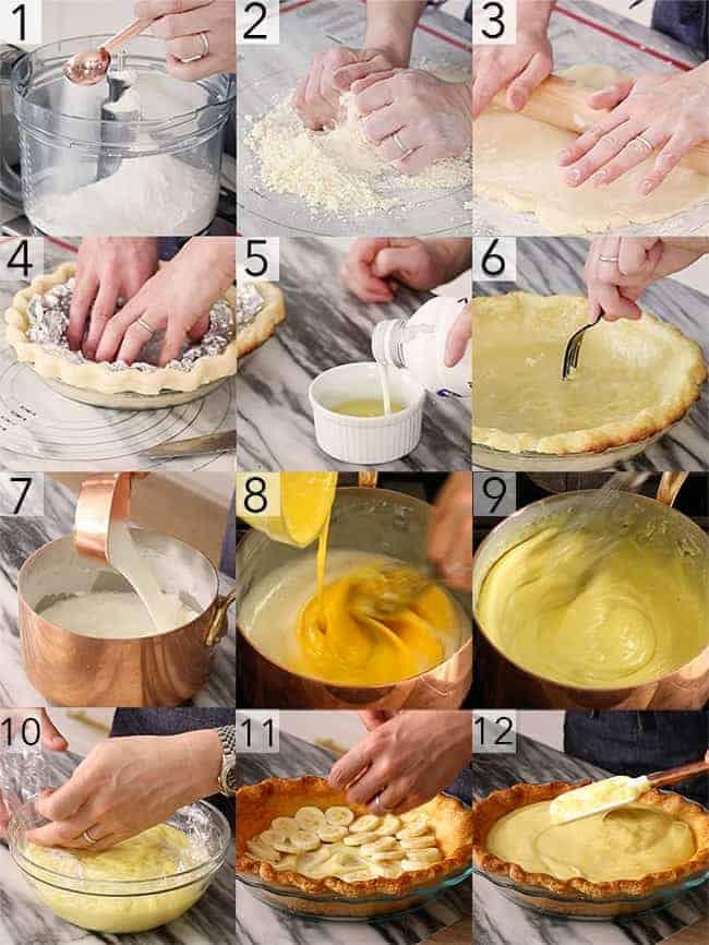 An image showcasing the individual steps of making Banana Cream Pie Pops. This could be a collage of multiple images or a single continuous image showing the entire process.