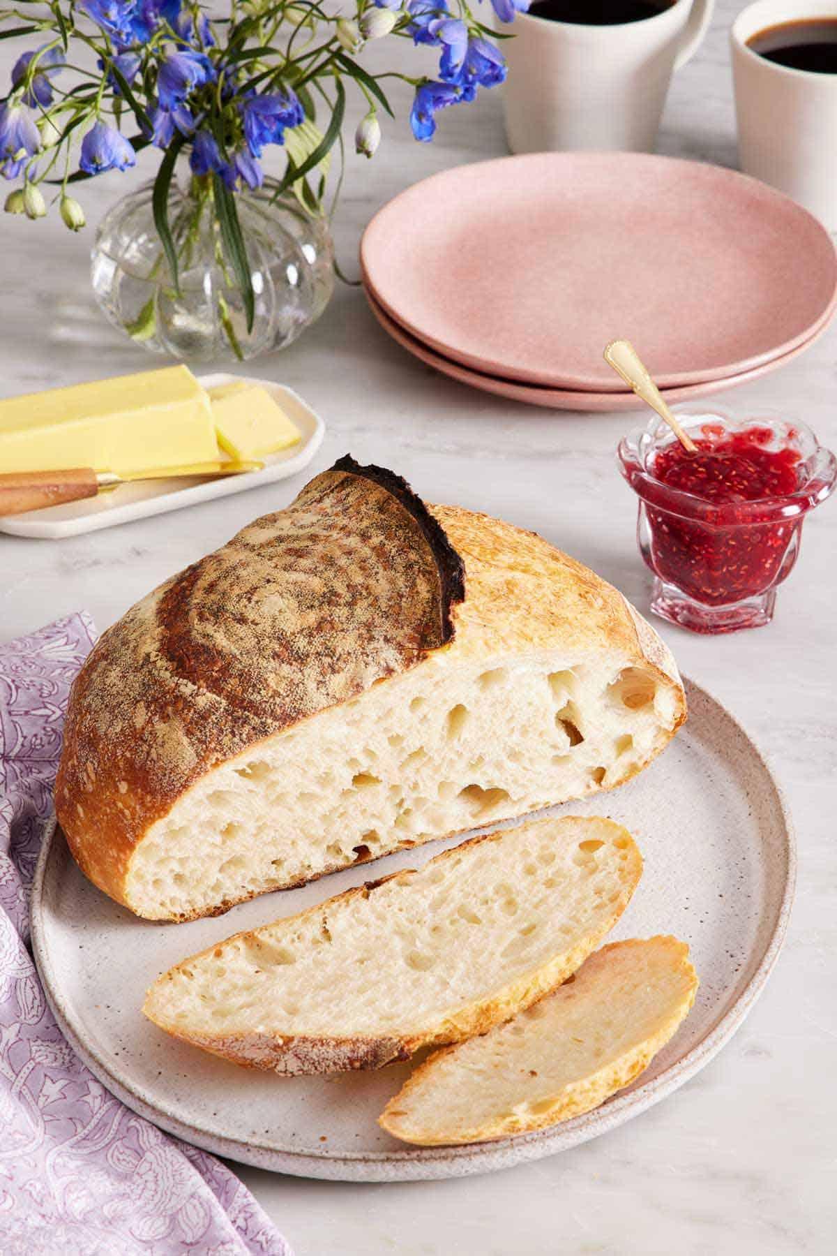 A rustic kitchen with the aroma of freshly baked sourdough bread filling the air